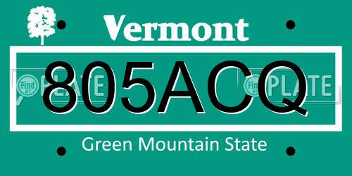 805ACQ Vermont License Plate