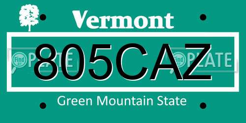 805CAZ Vermont License Plate