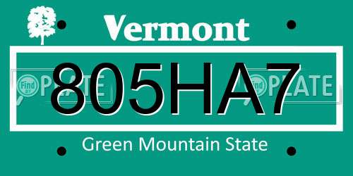 805HA7 Vermont License Plate