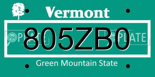 805ZB0 Vermont License Plate