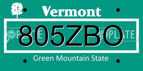 805ZBO Vermont License Plate