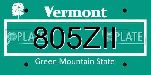 805ZII Vermont License Plate