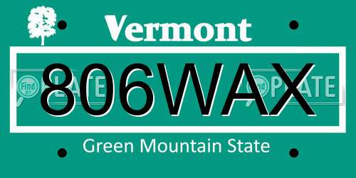 806WAX Vermont License Plate