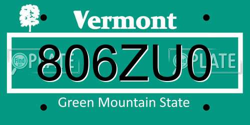 806ZU0 Vermont License Plate
