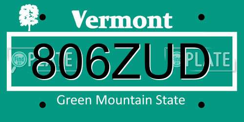 806ZUD Vermont License Plate