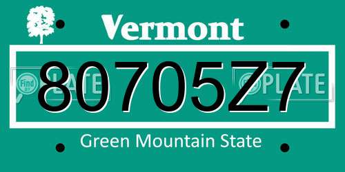80705Z7 Vermont License Plate