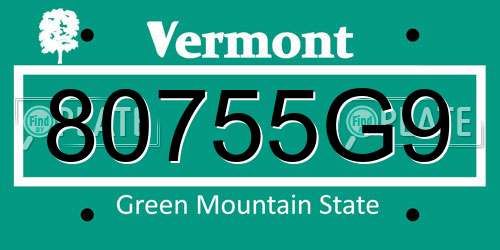 80755G9 Vermont License Plate
