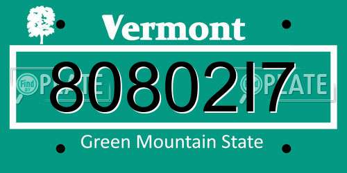 80802I7 Vermont License Plate