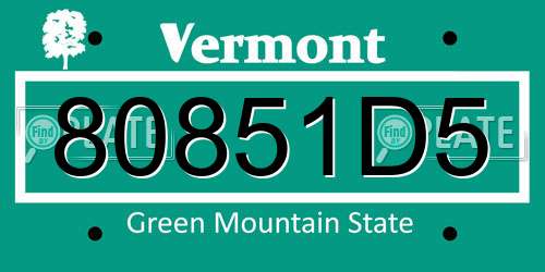 80851D5 Vermont License Plate