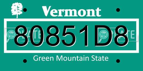 80851D8 Vermont License Plate