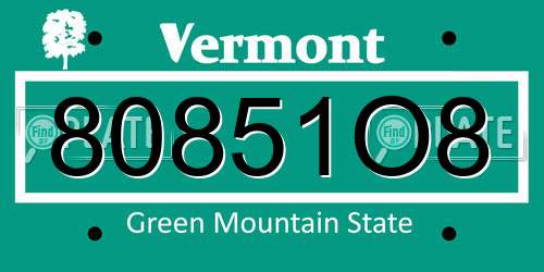 80851O8 Vermont License Plate