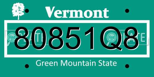 80851Q8 Vermont License Plate