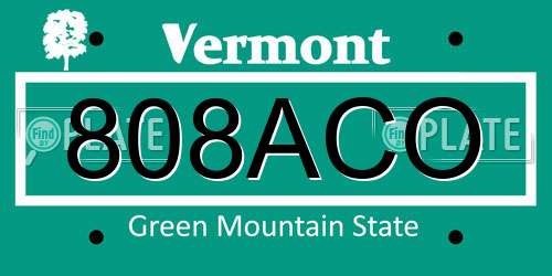 808ACO Vermont License Plate