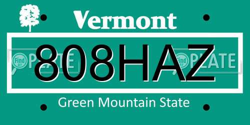 808HAZ Vermont License Plate