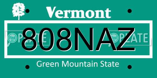 808NAZ Vermont License Plate