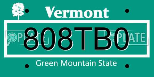 808TB0 Vermont License Plate