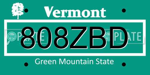 808ZBD Vermont License Plate