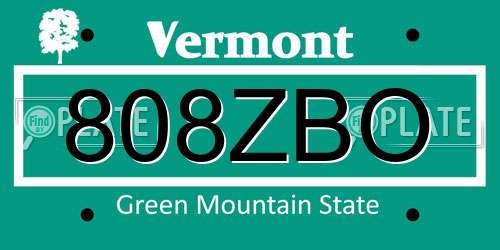 808ZBO Vermont License Plate
