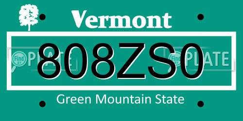808ZS0 Vermont License Plate