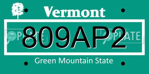 809AP2 Vermont License Plate