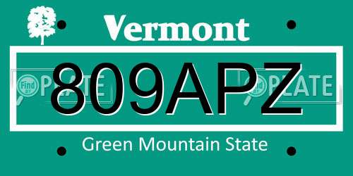 809APZ Vermont License Plate