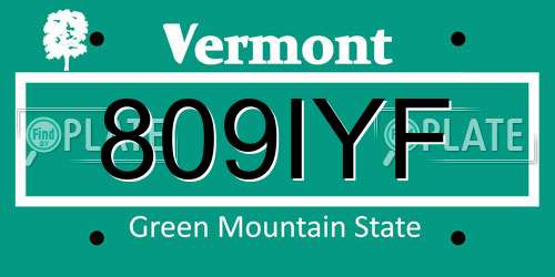 809IYF Vermont License Plate