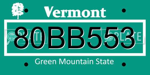 80BB553 Vermont License Plate