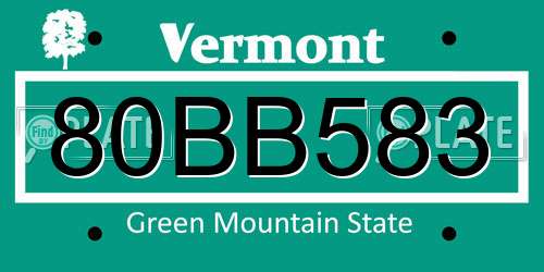 80BB583 Vermont License Plate