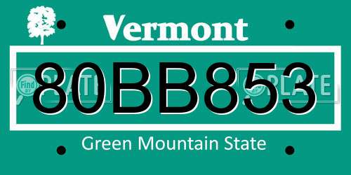80BB853 Vermont License Plate