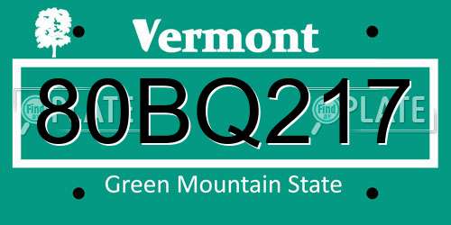 80BQ217 Vermont License Plate