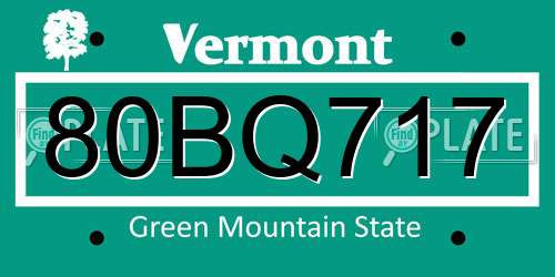 80BQ717 Vermont License Plate