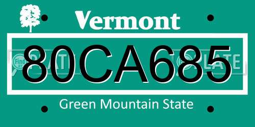 80CA685 Vermont License Plate