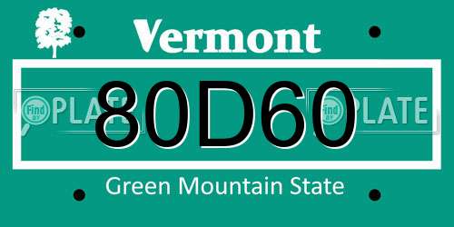 80D60 Vermont License Plate