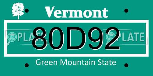80D92 Vermont License Plate