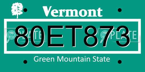 80ET873 Vermont License Plate