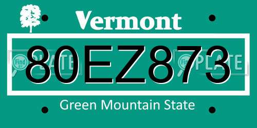80EZ873 Vermont License Plate