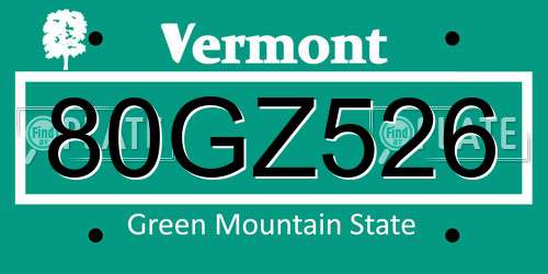 80GZ526 Vermont License Plate