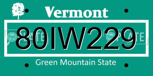 80IW229 Vermont License Plate