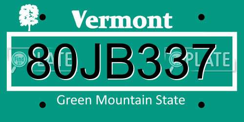 80JB337 Vermont License Plate