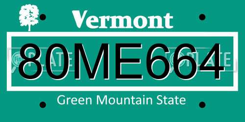 80ME664 Vermont License Plate
