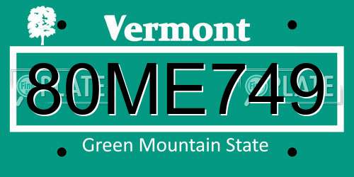 80ME749 Vermont License Plate
