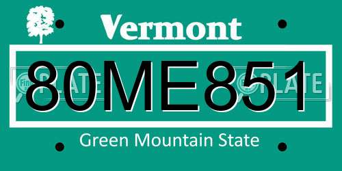 80ME851 Vermont License Plate