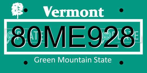 80ME928 Vermont License Plate