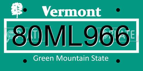 80ML966 Vermont License Plate