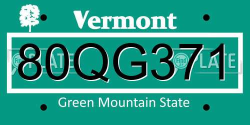 80QG371 Vermont License Plate