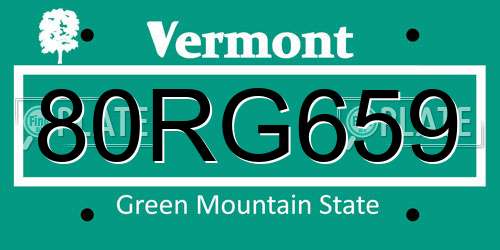 80RG659 Vermont License Plate