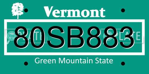 80SB883 Vermont License Plate
