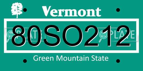 80SO212 Vermont License Plate