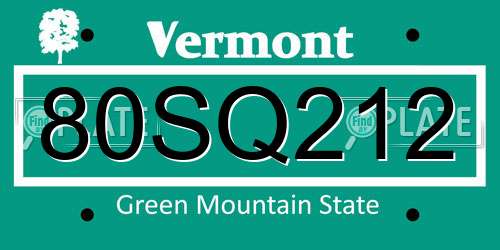 80SQ212 Vermont License Plate