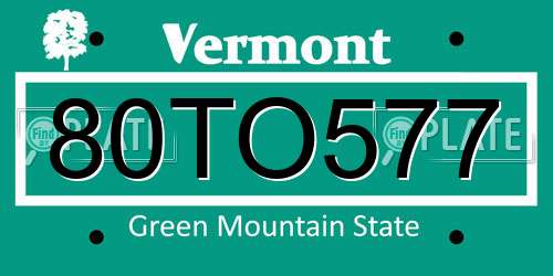 80TO577 Vermont License Plate